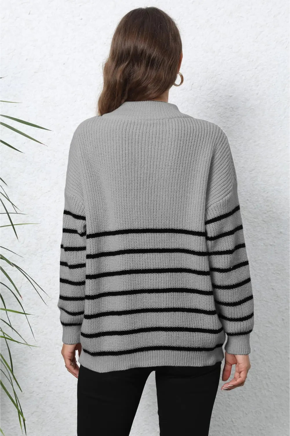 Mock Neck Long Sleeve Zip-Up Sweater Trendsi