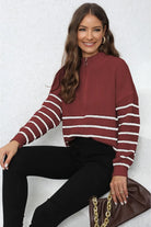 Mock Neck Long Sleeve Zip-Up Sweater Trendsi