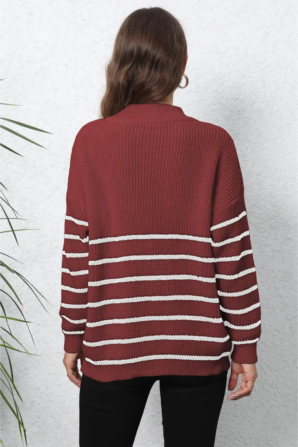 Mock Neck Long Sleeve Zip-Up Sweater Trendsi