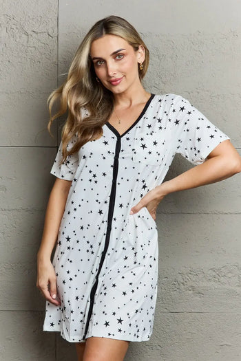 MOON NITE Quilted Quivers Button Down Sleepwear Dress Trendsi