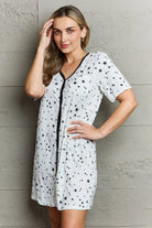 MOON NITE Quilted Quivers Button Down Sleepwear Dress Trendsi