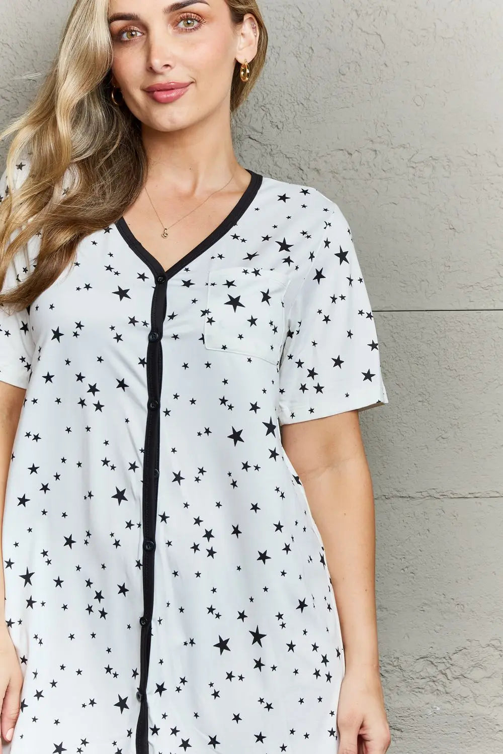 MOON NITE Quilted Quivers Button Down Sleepwear Dress Trendsi