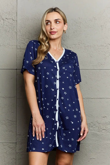 MOON NITE Quilted Quivers Button Down Sleepwear Dress Trendsi