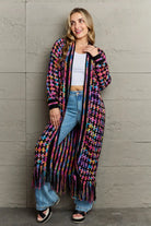 Multicolored Open Front Fringe Hem Cardigan Trendsi