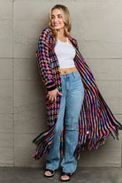 Multicolored Open Front Fringe Hem Cardigan Trendsi