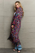 Multicolored Open Front Fringe Hem Cardigan Trendsi