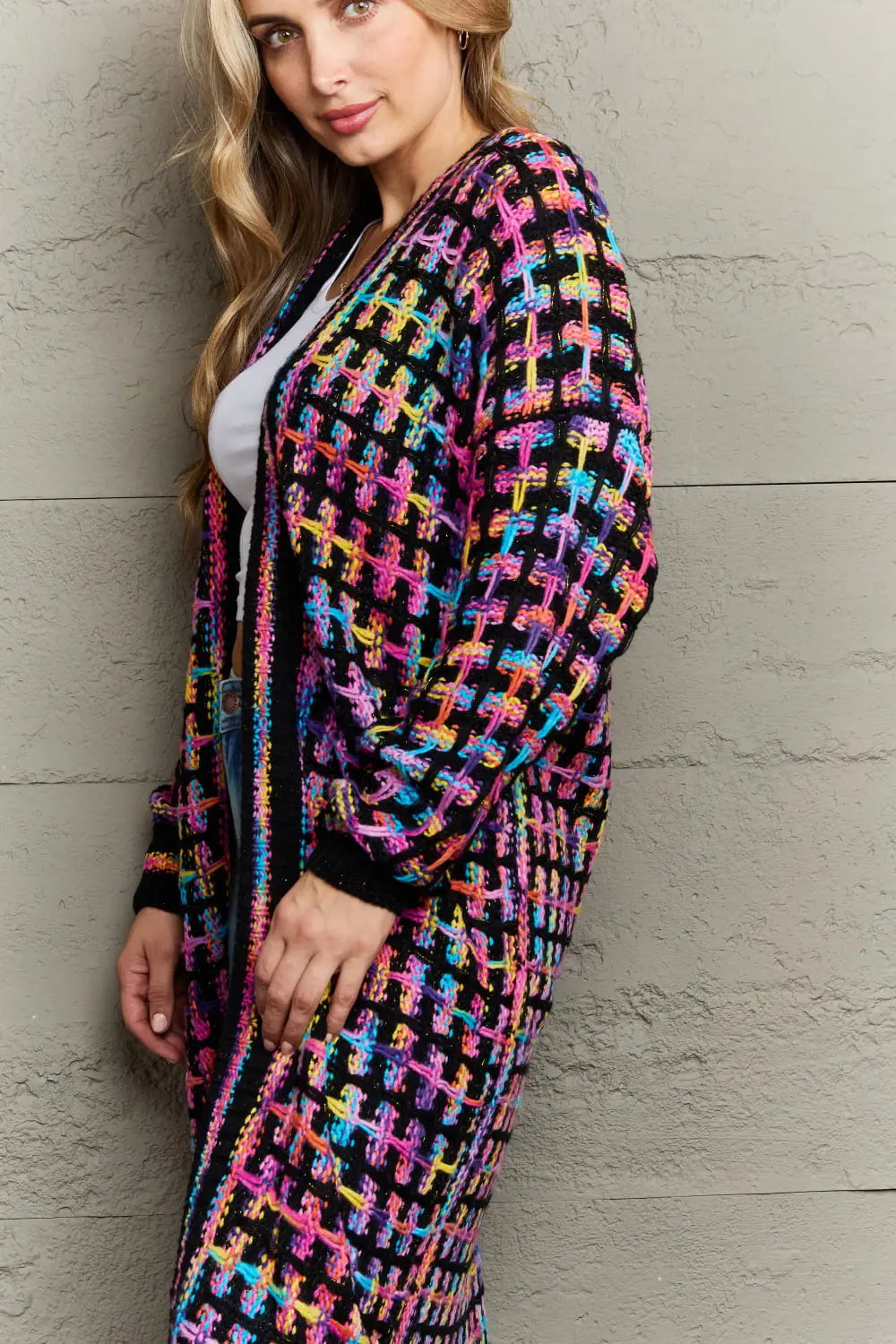 Multicolored Open Front Fringe Hem Cardigan Trendsi