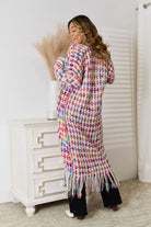 Multicolored Open Front Fringe Hem Cardigan Trendsi