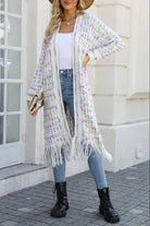 Multicolored Open Front Fringe Hem Cardigan Trendsi