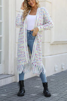 Multicolored Open Front Fringe Hem Cardigan Trendsi