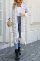 Multicolored Open Front Fringe Hem Cardigan Trendsi