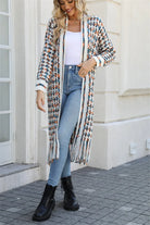 Multicolored Open Front Fringe Hem Cardigan Trendsi