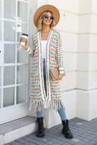 Multicolored Open Front Fringe Hem Cardigan Trendsi