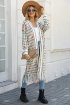 Multicolored Open Front Fringe Hem Cardigan Trendsi