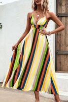 Multicolored Stripe Crisscross Backless Dress Trendsi
