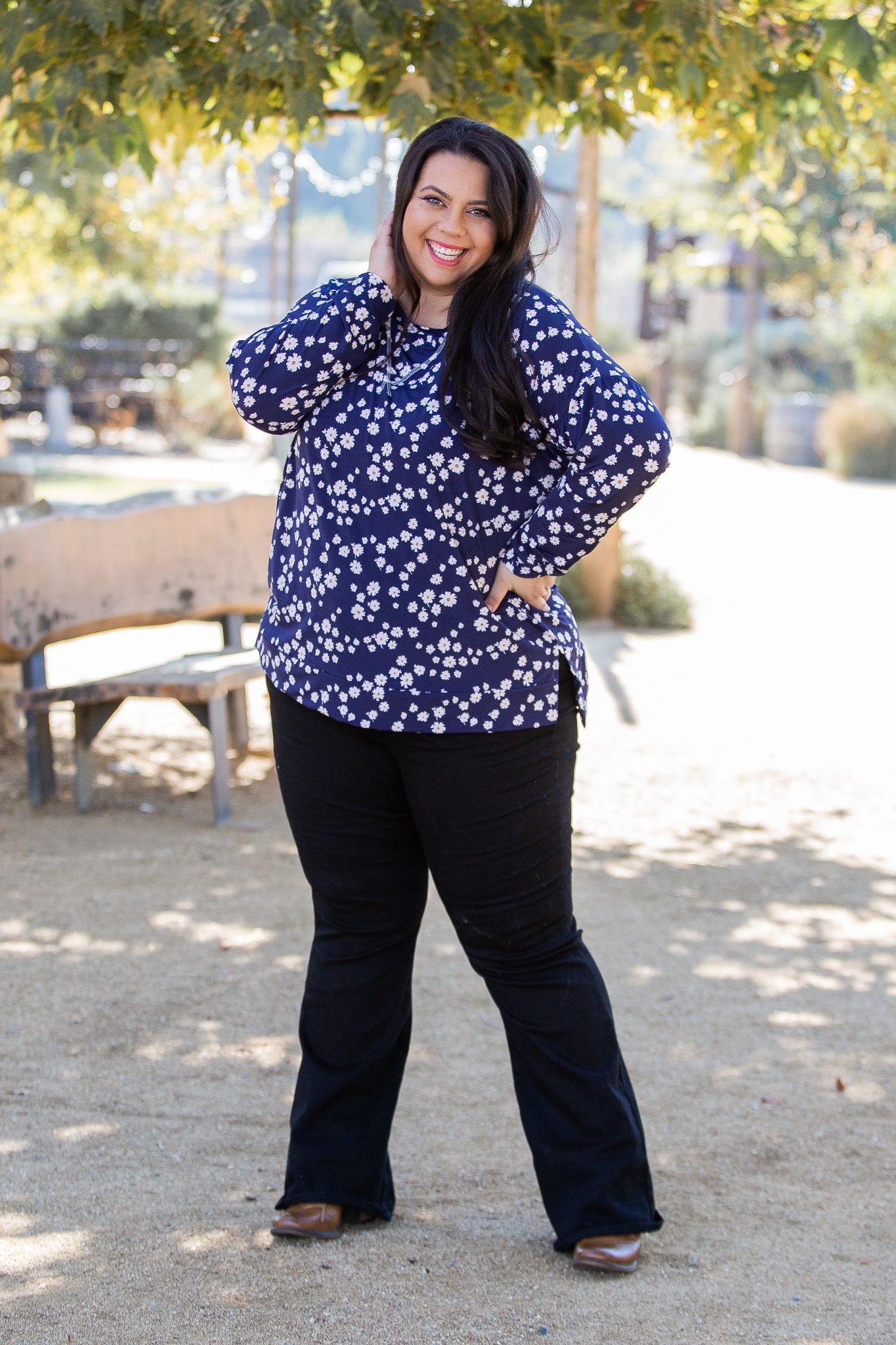 Navy and Daisy Long Sleeve Top Boutique Simplified