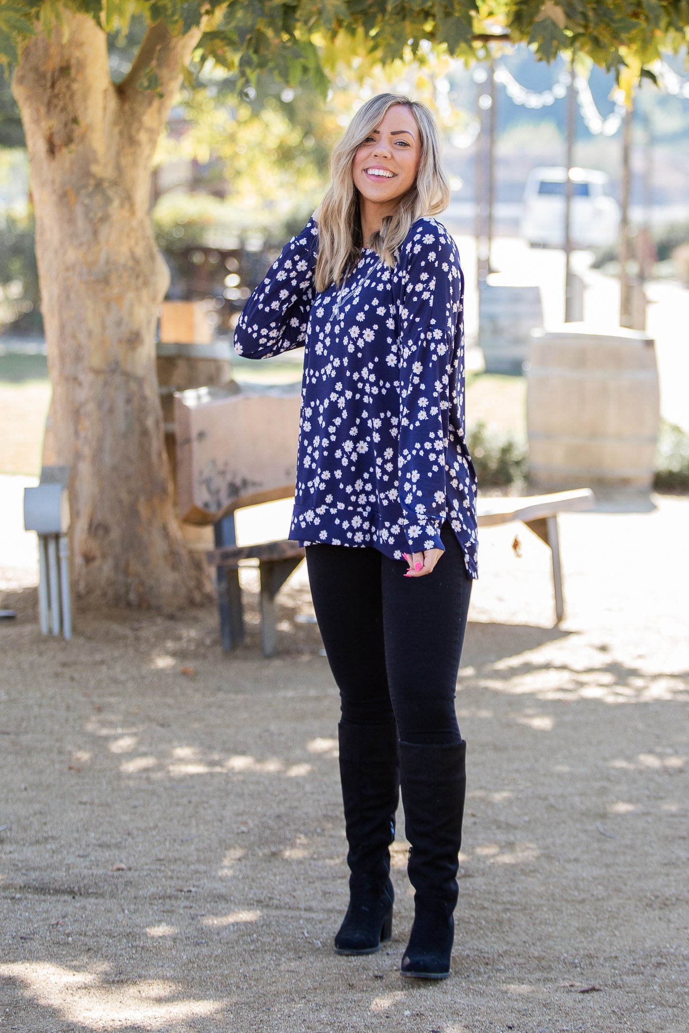 Navy and Daisy Long Sleeve Top Boutique Simplified