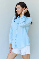 Doublju Blue Jean Baby Denim Button Down Shirt Top in Light Blue Ninexis