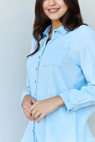 Doublju Blue Jean Baby Denim Button Down Shirt Top in Light Blue Ninexis