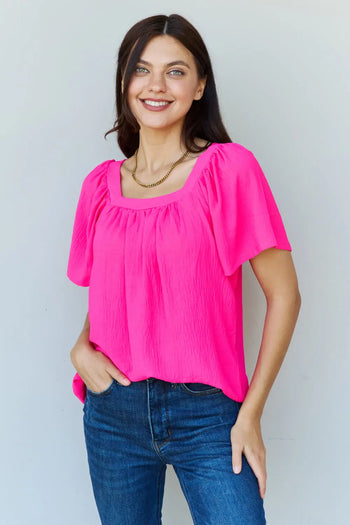 Ninexis Keep Me Close Square Neck Short Sleeve Blouse in Fuchsia Trendsi