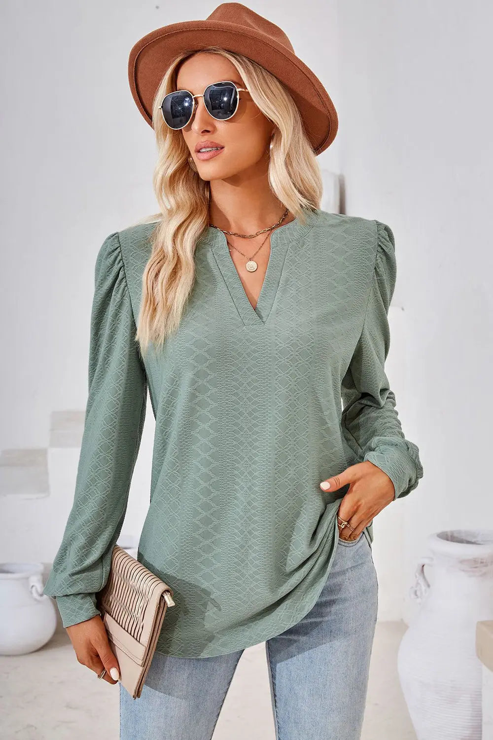 Notched Long Sleeve T-Shirt Trendsi