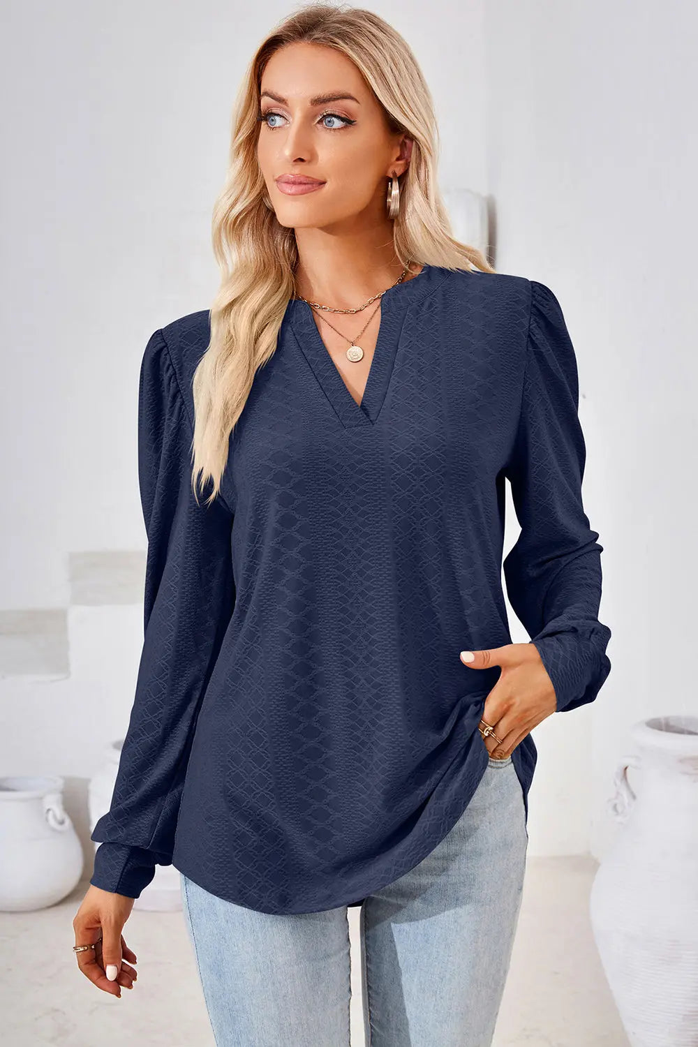 Notched Long Sleeve T-Shirt Trendsi