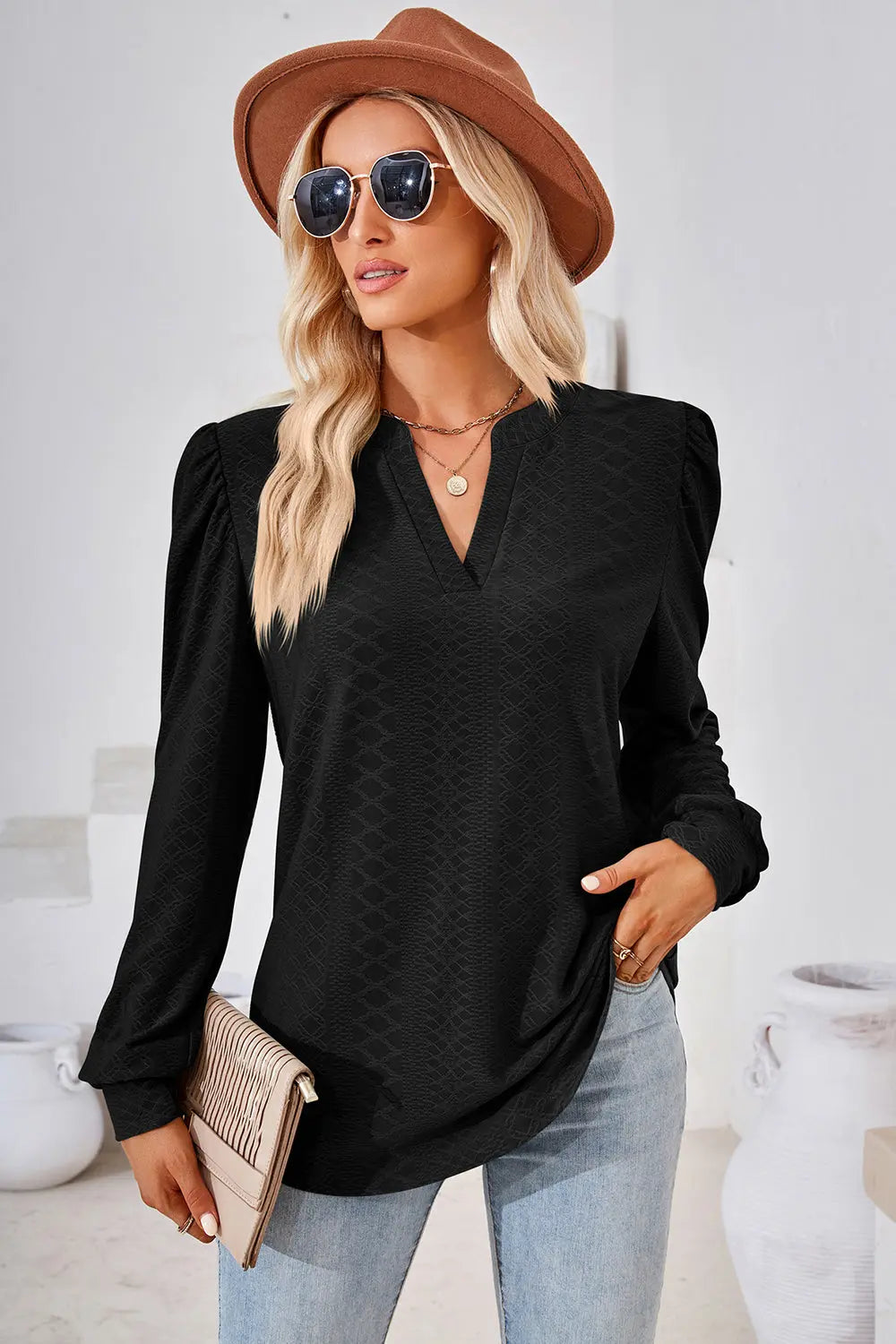 Notched Long Sleeve T-Shirt Trendsi