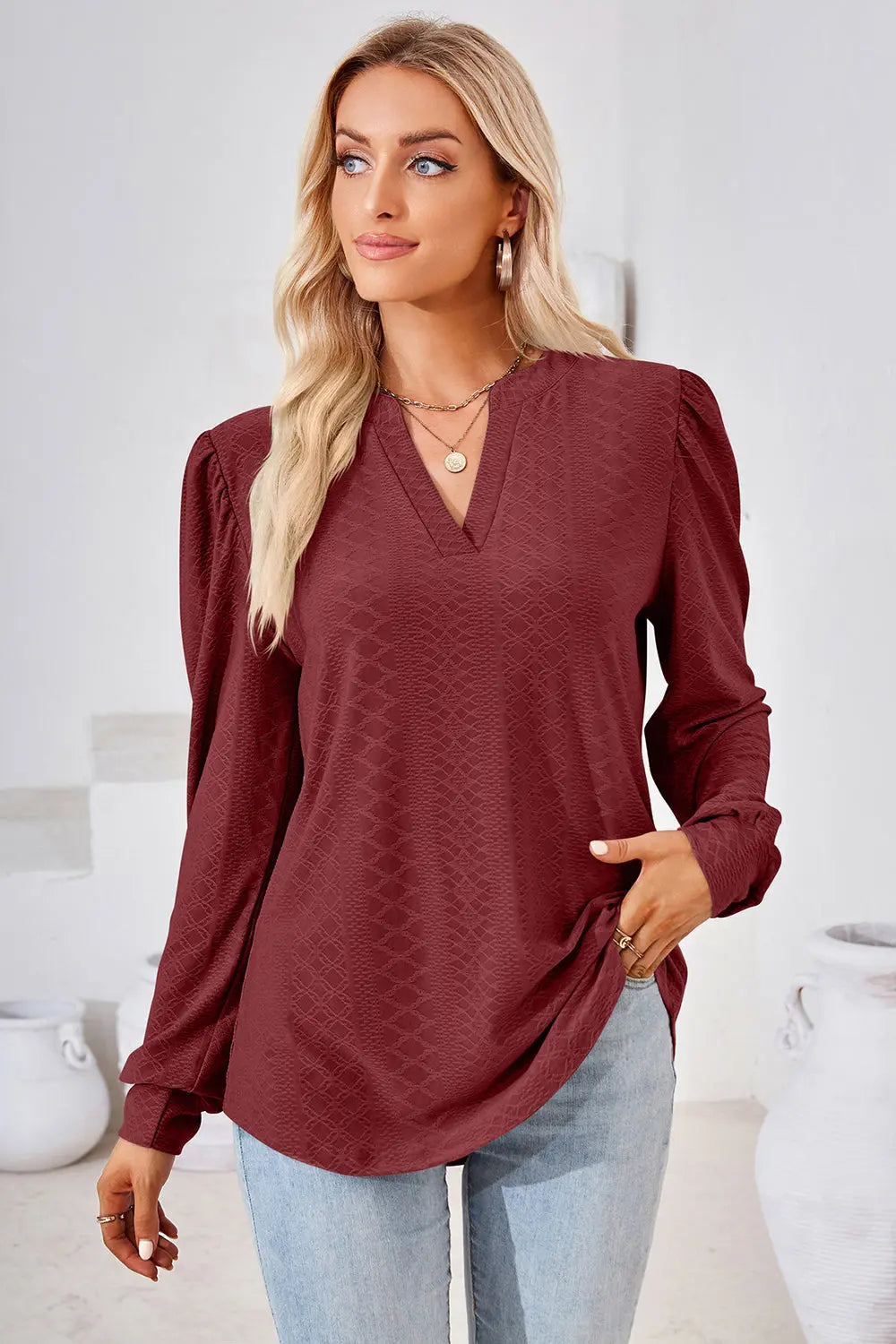 Notched Long Sleeve T-Shirt Trendsi