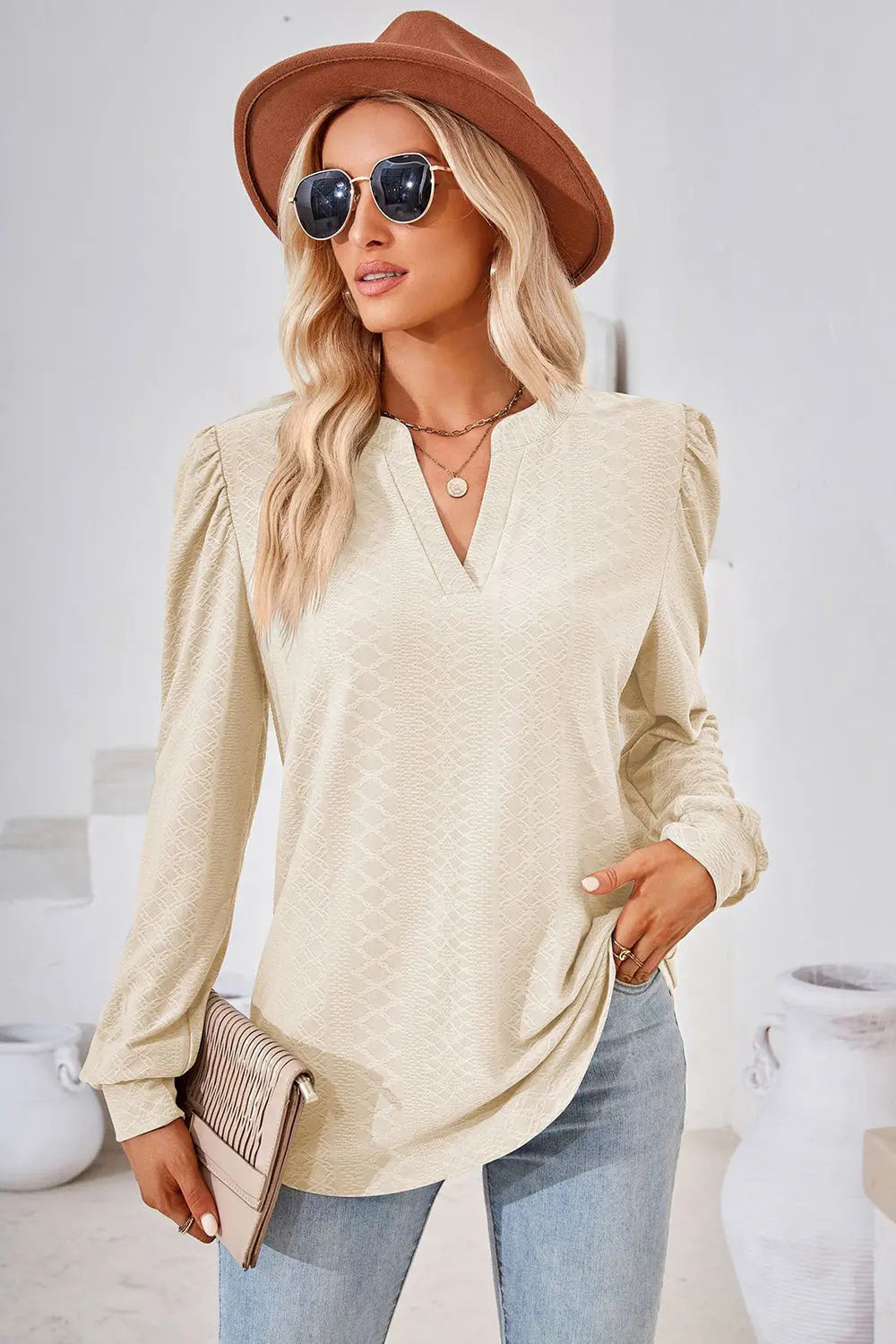 Notched Long Sleeve T-Shirt Trendsi