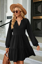 Notched Neck Long Sleeve Mini Dress Trendsi