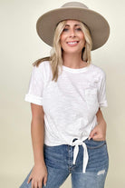 Gigio Cropped T-Shirt with Sequin Pocket and Tie Front Kiwidrop