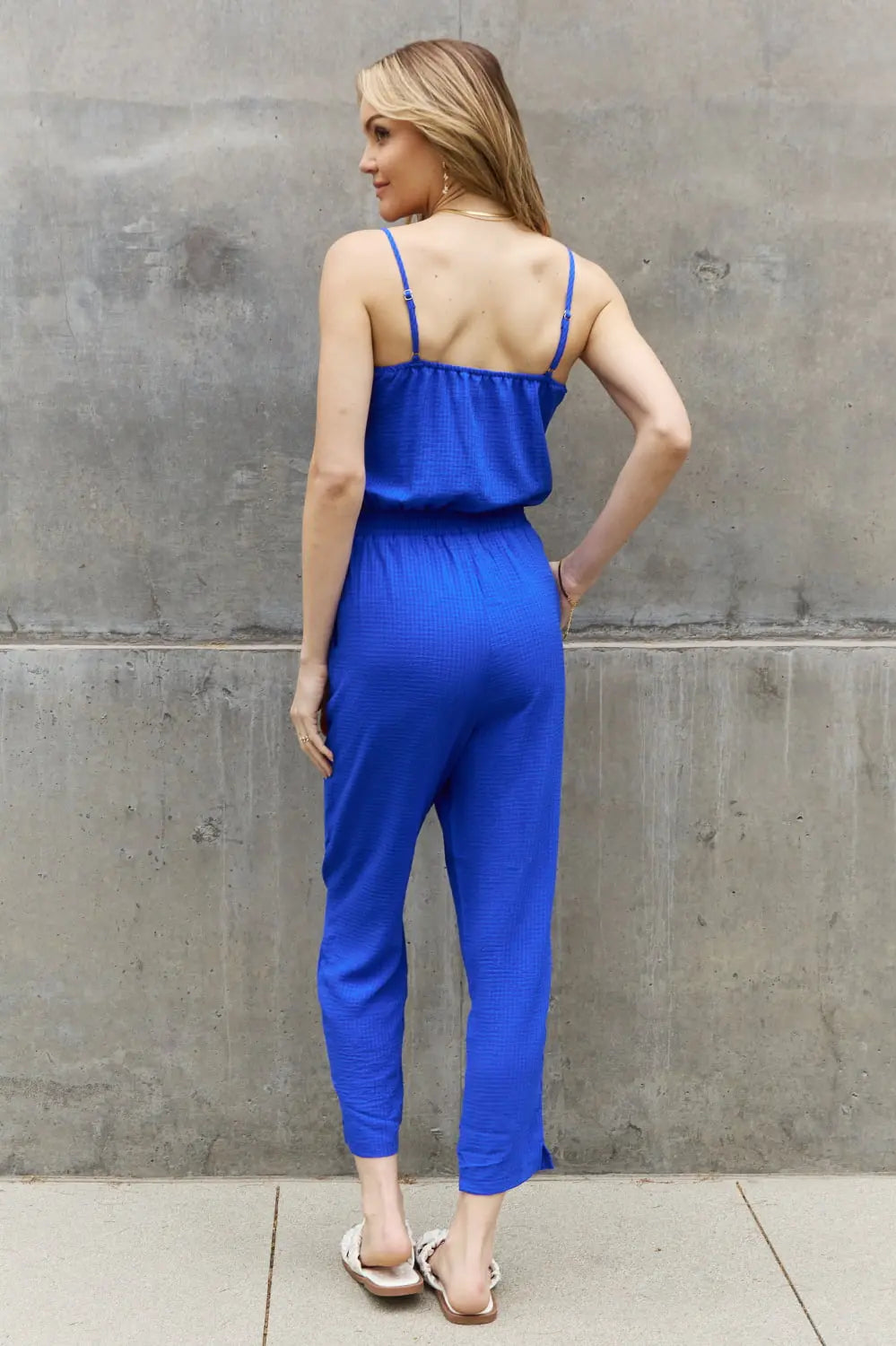 ODDI Textured Woven Jumpsuit in Royal Blue ODDI