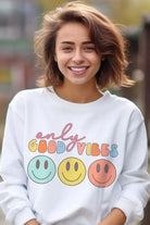 ONLY GOOD VIBES HAPPY FACES GRAPHIC SWEATSHIRT BLUME AND CO.