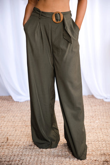 Olive You - Belted Wide Leg Pants Boutique Simplified