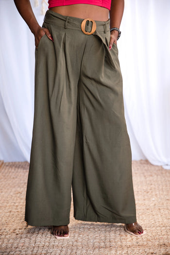 Olive You - Belted Wide Leg Pants Boutique Simplified