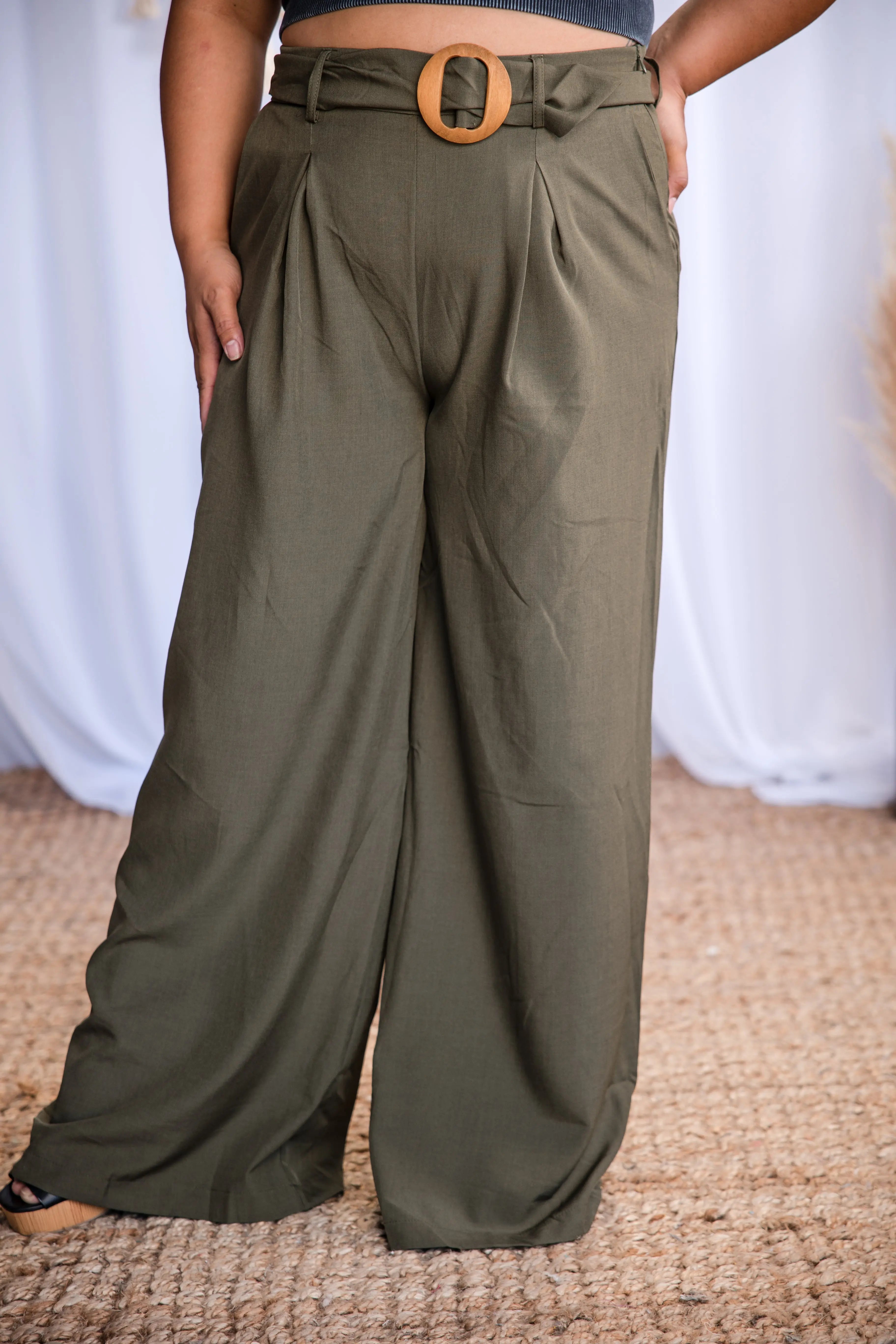 Olive You - Belted Wide Leg Pants Boutique Simplified