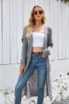 Open Front Long Sleeve Hooded Cardigan Trendsi