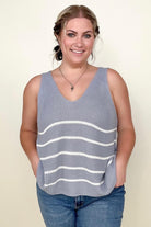 Gilli Sleeveless V-Neck Striped Sweater Top Kiwidrop