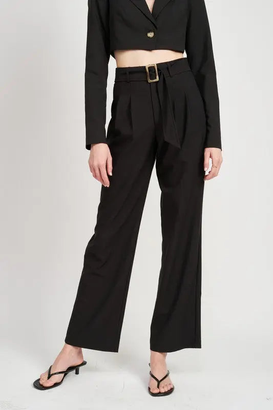 PLEATED SIDE LEG PANTS WITH BELT Emory Park