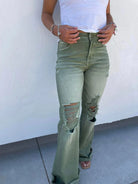 PREORDER: Blakeley Distressed Jeans In Olive and Camel Ave Shops