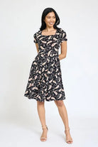 Paisley Short Sleeve Pleated Midi Dress EG fashion