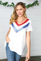 Patriotic Sequin V Neck French Terry Top Haptics