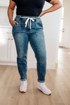 Judy Blue Payton Pull On Denim Joggers in Medium Wash Judy Blue