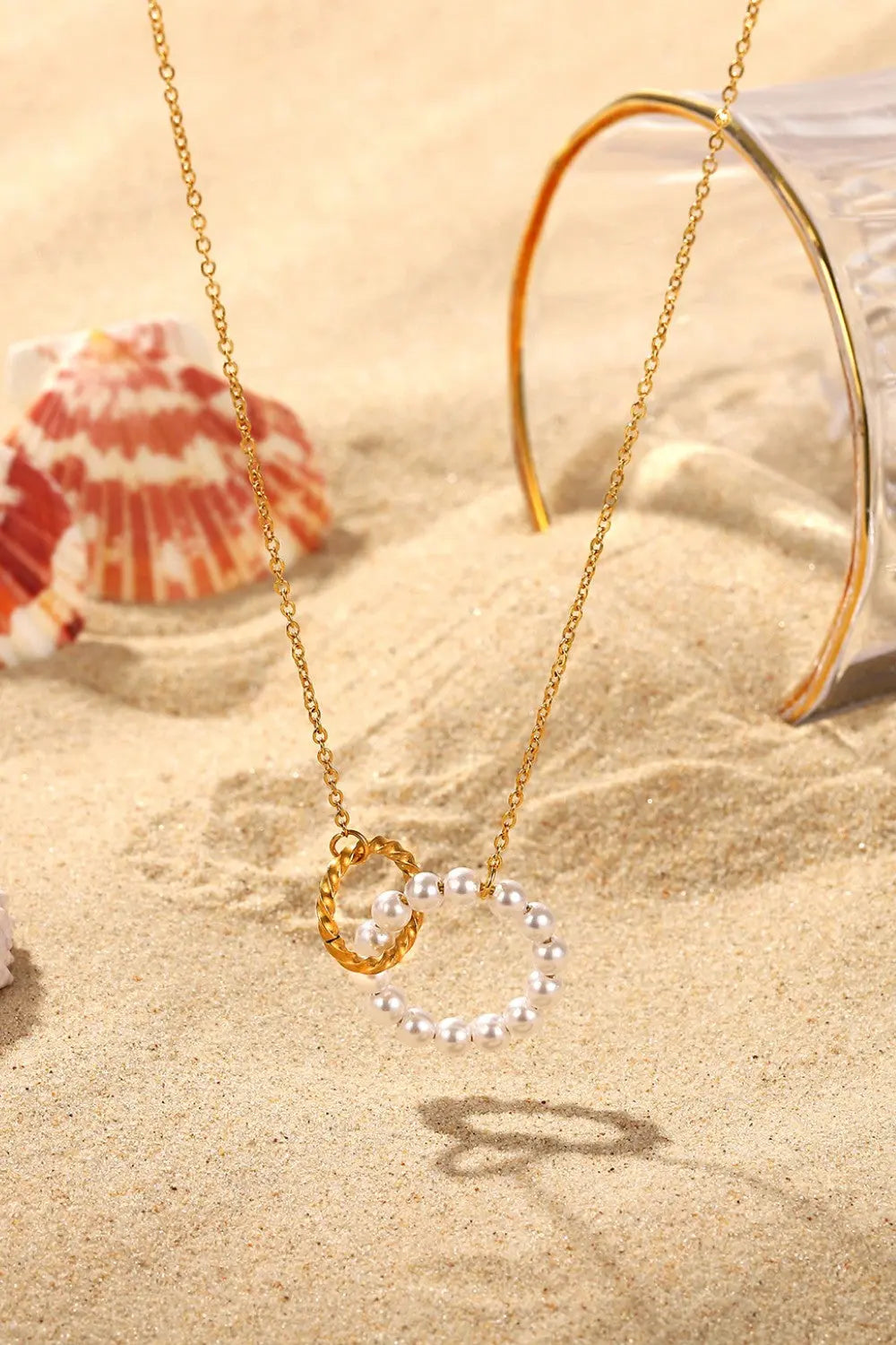 Pearl Hoop Link Pendant Necklace Trendsi