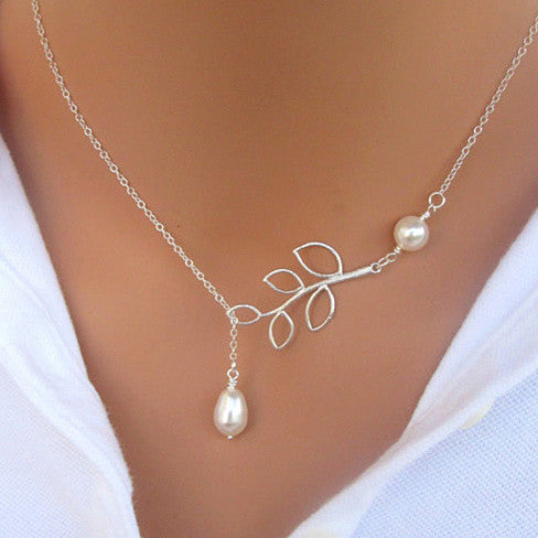 Pearls Of Joy Lariat Necklace In White Gold And Yellow Gold Plating by VistaShops