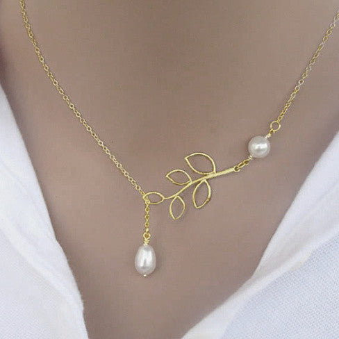 Pearls Of Joy Lariat Necklace In White Gold And Yellow Gold Plating by VistaShops