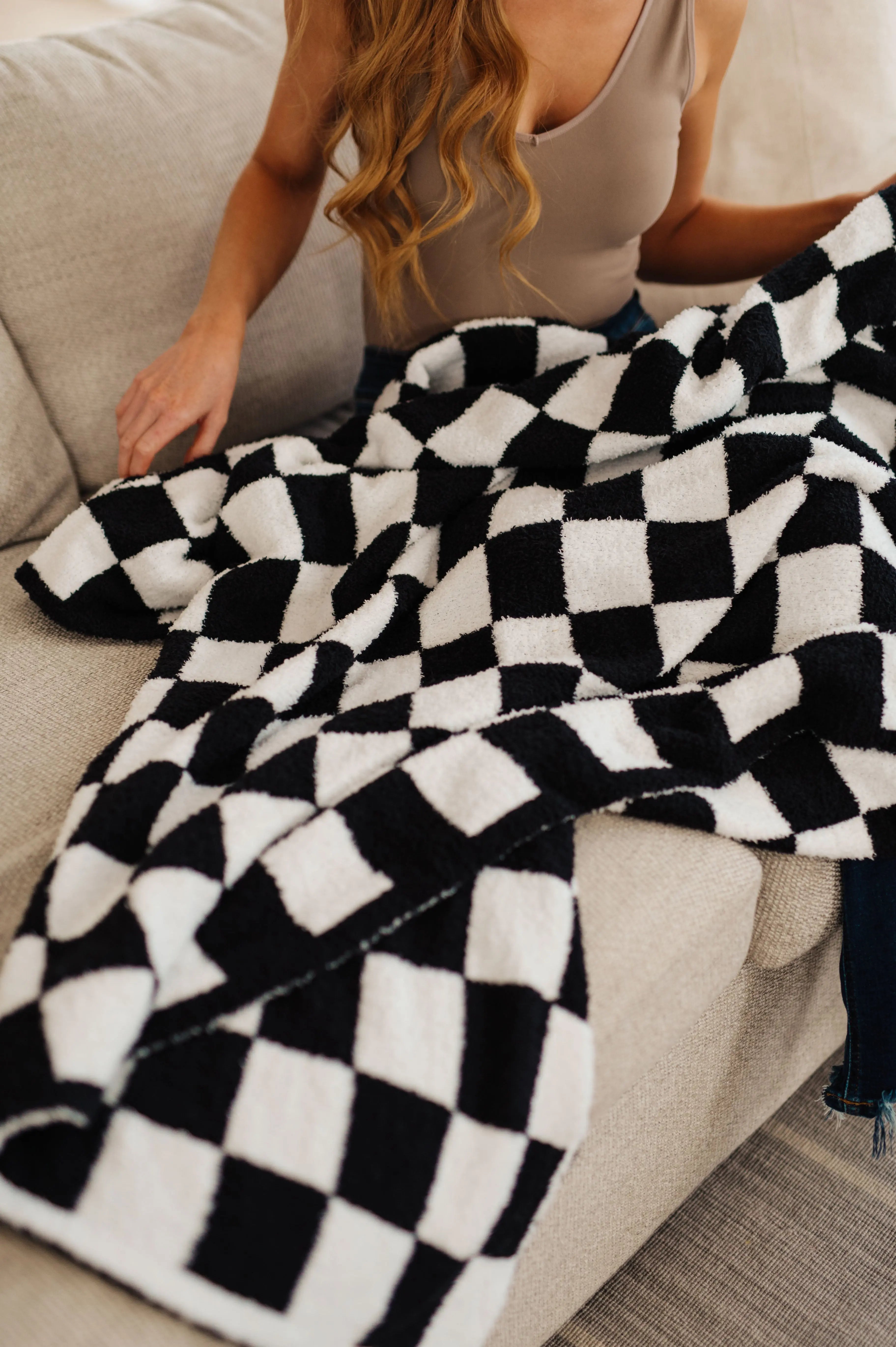 Penny Blanket Single Cuddle Size in Black Check Ave Shops