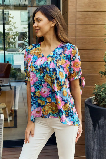 Petal Dew Floral V-Neck Tie Detail Blouse Petal Dew