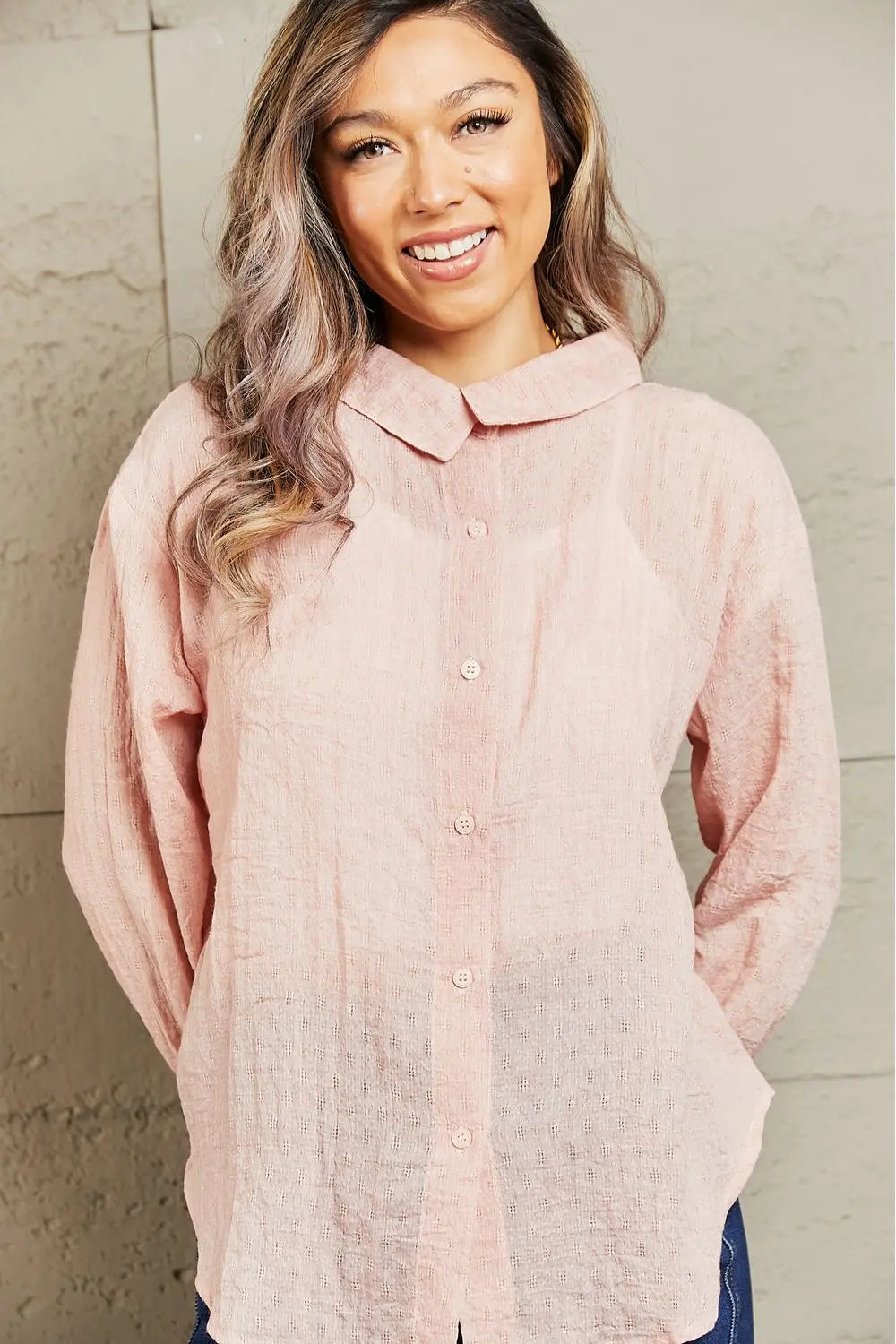 Petal Dew Take Me Out Lightweight Button Down Top Trendsi