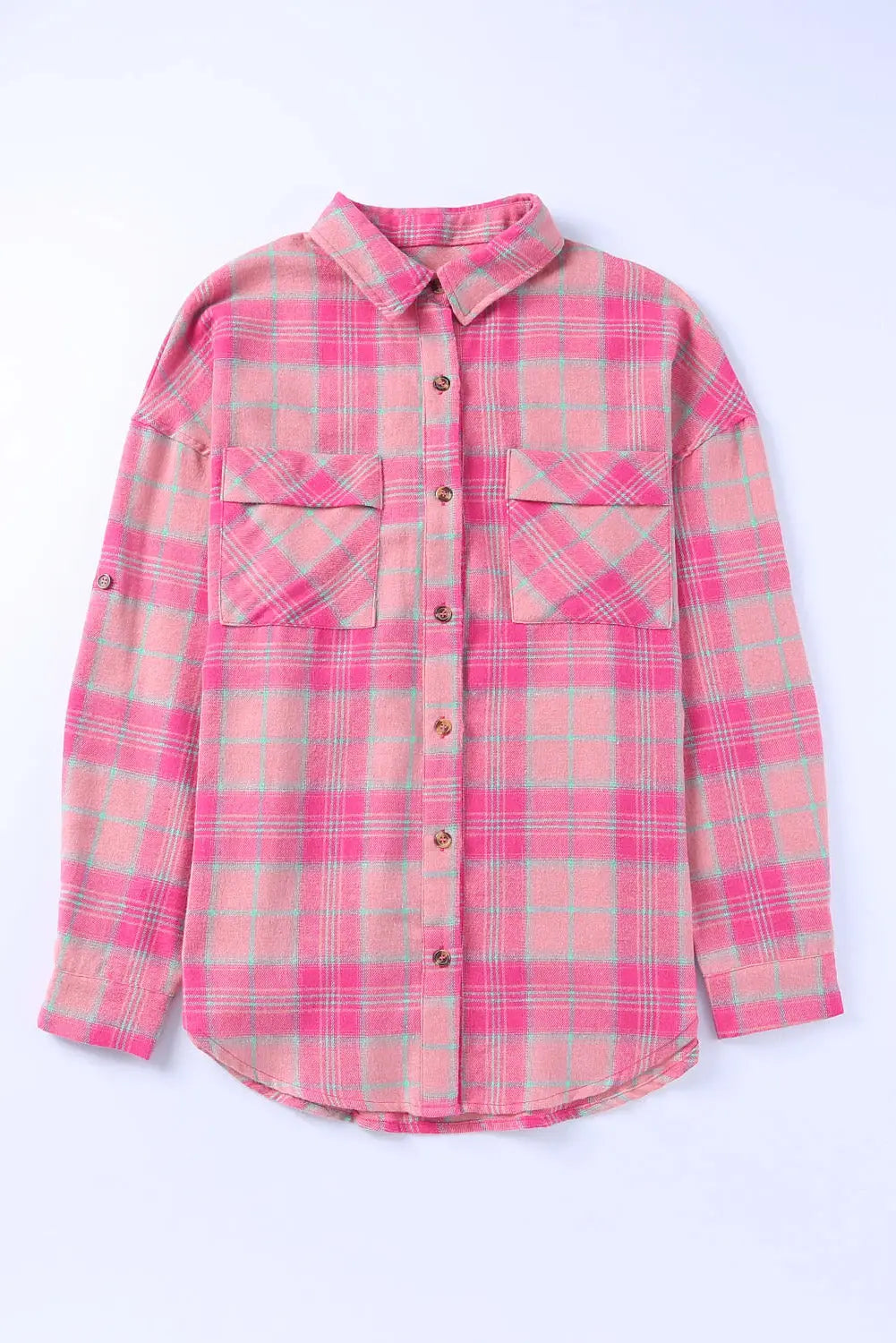 Plaid Button Up Dropped Shoulder Shirt Trendsi